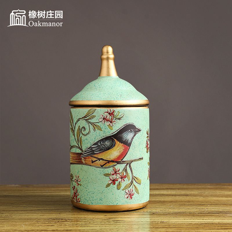 American creative storage tank candy jar furnishing articles restoring ancient ways with cover European household ceramic pot wine Chinese style decoration