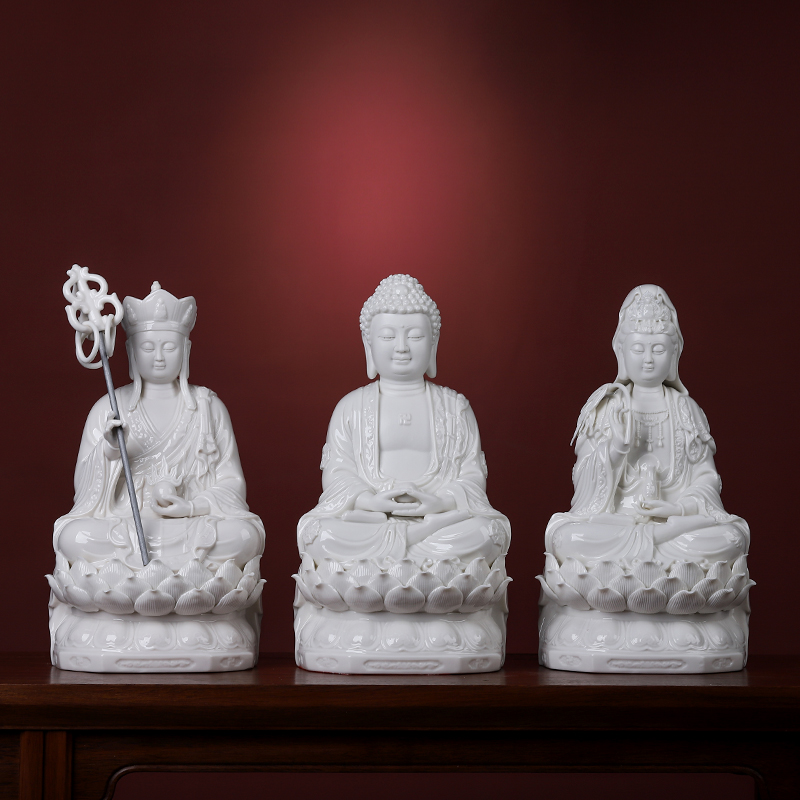 Yutang dai 12 inches west three holy spirit like ceramic Buddha retinues three holy Buddha holy spirit like home