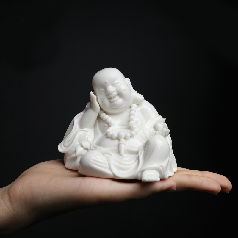 Yutang dai dehua white porcelain laughing Buddha Buddha maitreya a bigger car furnishing articles Liu Mingzhi works comfortable little Buddha