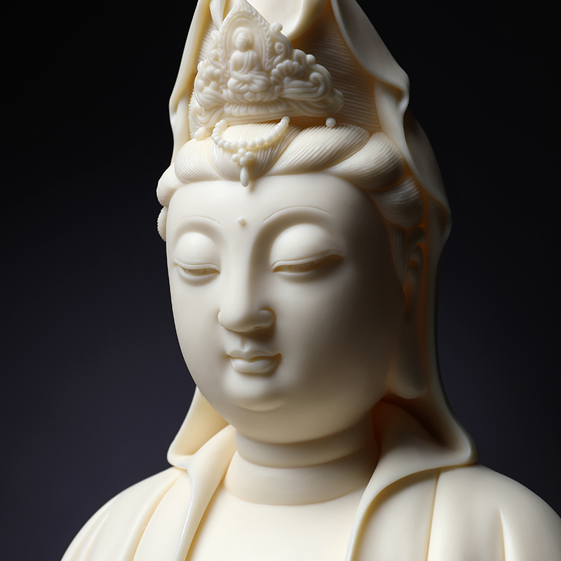 Yutang dai dehua white porcelain Lin Jiansheng master manually signed lotus guanyin Buddha its collection to household