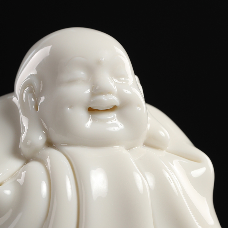 Yutang dai dehua ceramic collection smiling Buddha maitreya white porcelain arts and crafts master works manually signed/D38-104