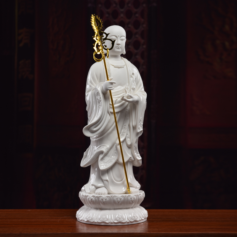 Yutang dai dehua white porcelain hid in jiuhua Buddha worship Buddha that occupy the home furnishing articles ceramics stand like earth treasure bodhisattva