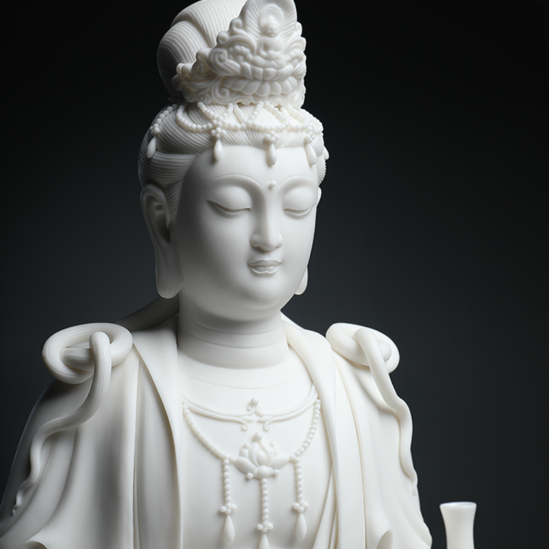 Yutang dai dehua white porcelain sat rock at guanyin Buddha worship that occupy the home furnishing articles jian - pin Lin manually signed limited edition