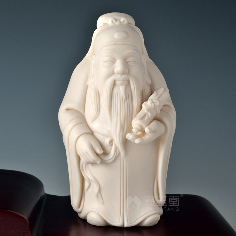 Yutang dai dehua white porcelain works porcelain carving master Su Qinghe masters 5 inches/fu lu shou samsung D29-01
