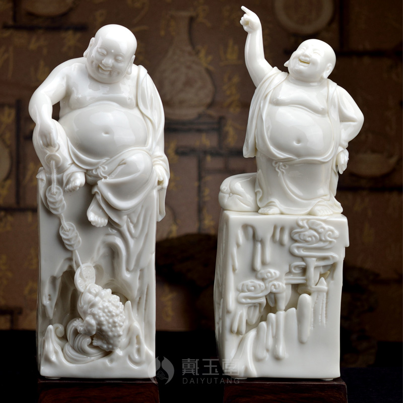 Yutang dai dehua white porcelain master Lin Jiansheng its handicraft furnishing articles/fu lu shou xi D03-188