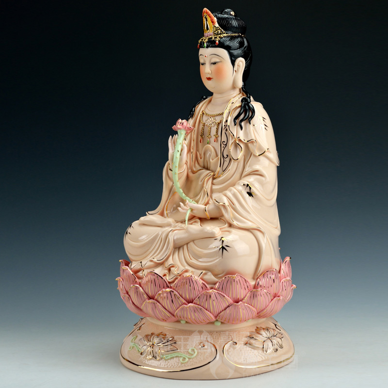 Dehua ceramic production 5 fold 】 【 bodhisattva figure of Buddha temple furnishing articles/gold full lotus trend to 14 inches