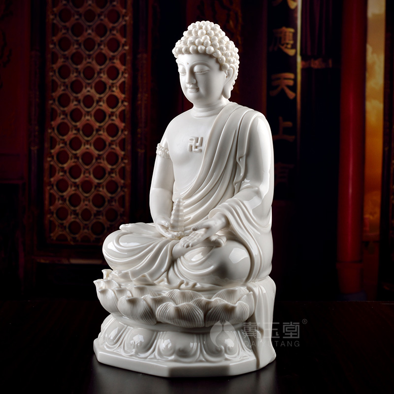 Yutang dai dehua white porcelain Buddha had medicine the guru Buddha amitabha Buddha worship furnishing articles 11 inches sanbao Buddha