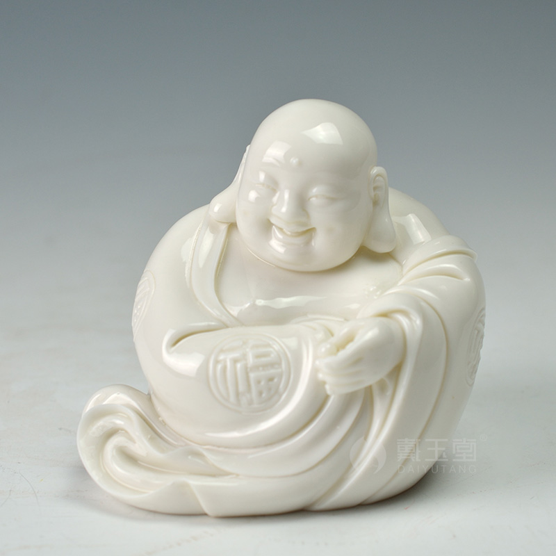 Yutang dai dehua white porcelain master Lin Jiansheng porcelain carving works in front maitreya Buddha/D03-199