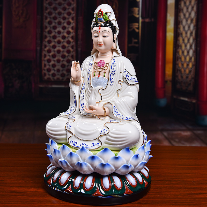 Yutang dai dehua ceramic Buddha avalokiteshvara blue and white color lotus buddhist temple consecrate guanyin furnishing articles at home