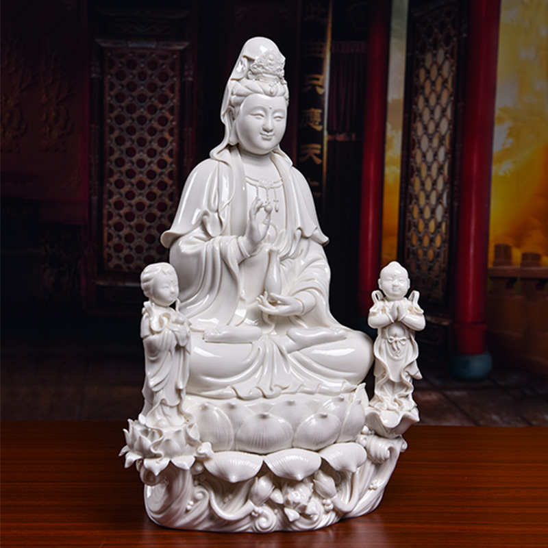Yutang dai master Lin Jiansheng craft gift porcelain carving of Buddha is placed at the provincial level the boy worship goddess of mercy corps/D03-185