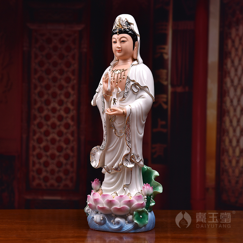 Yutang dai ceramic guanyin Buddha to occupy the home paint color lotus standing like avalokitesvara like furnishing articles