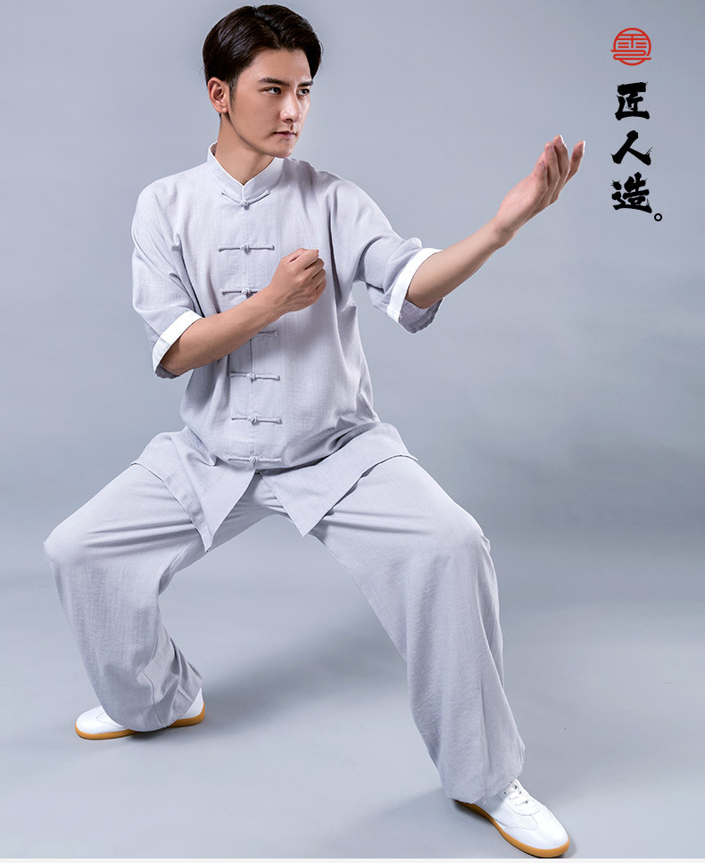 云太极陈家沟定制夏季 天麻太极服武术表演服中式男装居家套装_7折