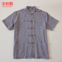 Summer new cotton linen coarse cloth Tangclothing Mens short sleeve shirt Leisure Chinese style Collar Trays Buttoned National Clothing