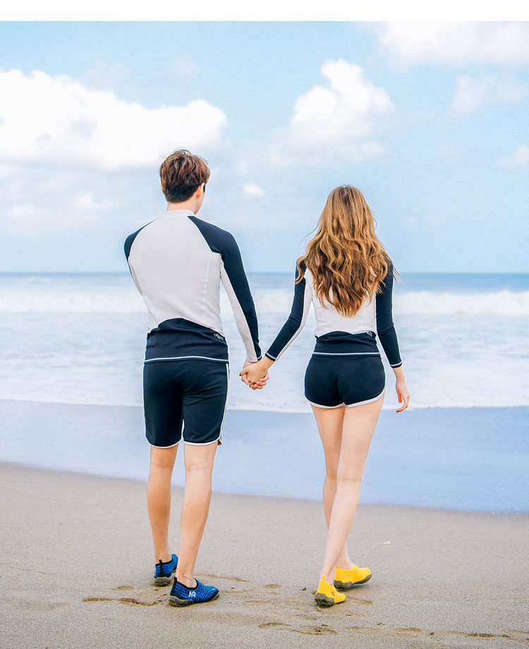 2020唯迪丽娜温泉季新款男两件套女三件套平角长袖时尚情侣泳衣