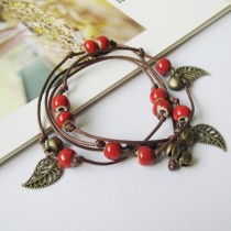 Original literature and art Forest National Wind Bell leaf retro multi-layer ceramic bracelet female student gift