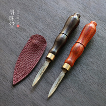 Paint steel Damascus Tea Knife _ Solid wood handle Pu - knife black sandalwood tea cone kung fu tea accessories
