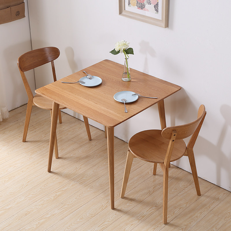 小户型实木餐桌橡木正方形 现代简约日式家具 原木色双人小饭桌