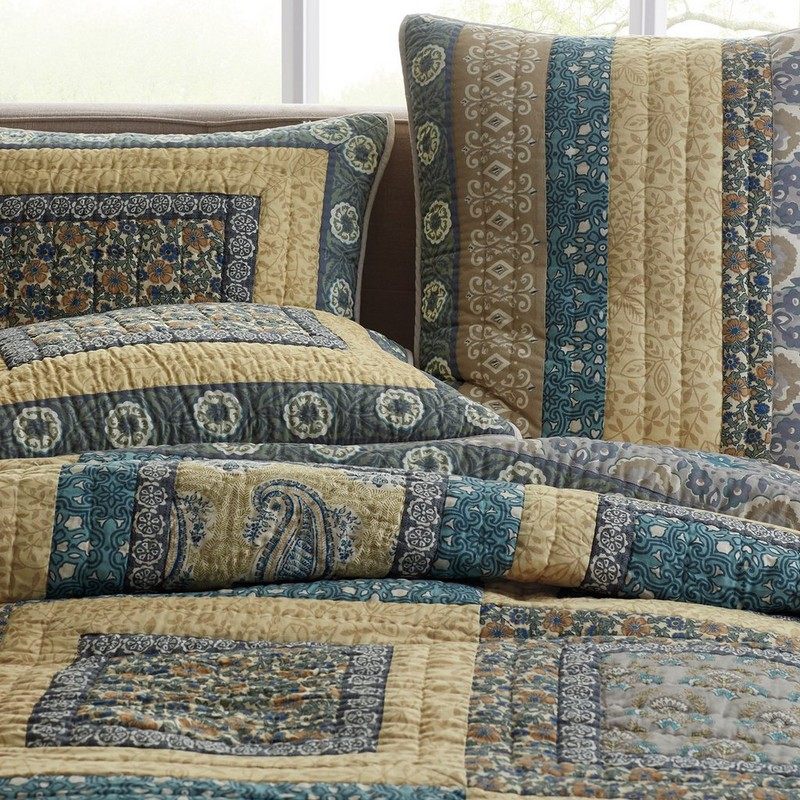 洛蒂花园*全棉印花布拼布手工绗缝被三件套床盖空调被