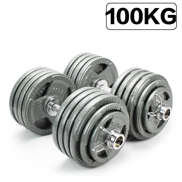 足重哑铃 大孔奥杆烤漆哑铃30kg50kg100公斤哑铃 男士家用健身