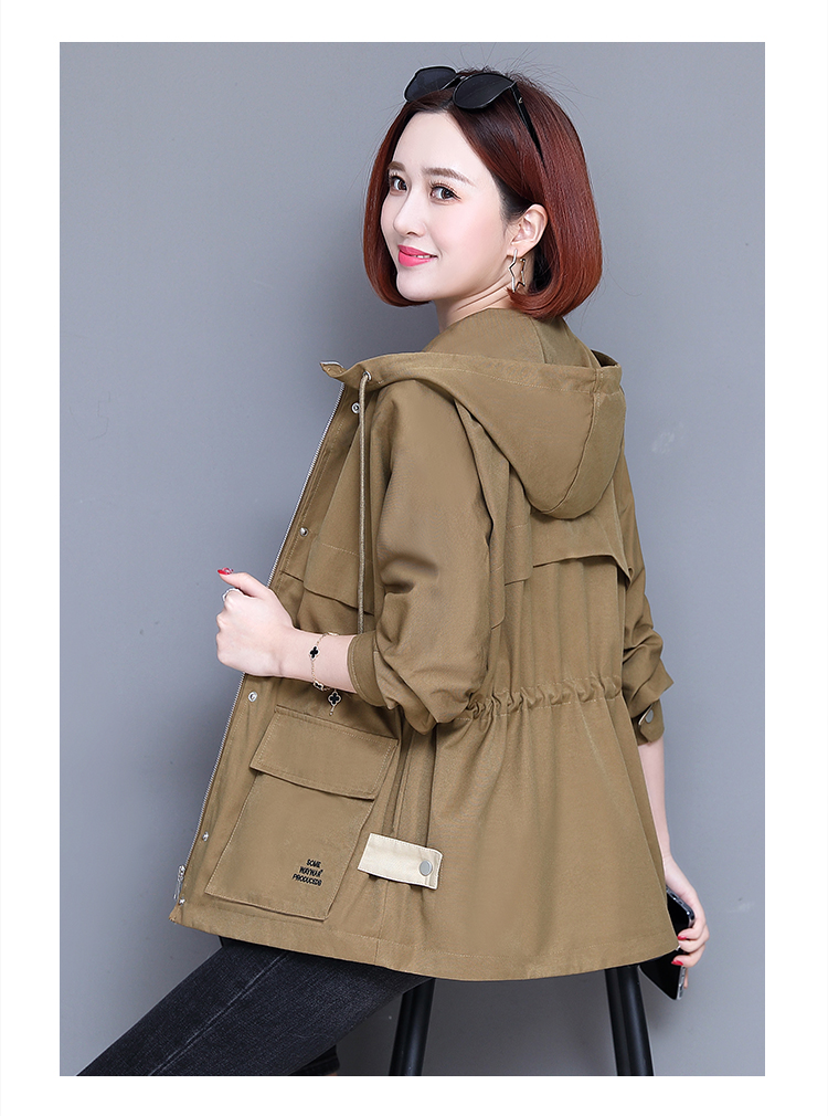 短款外套女2022年春秋季新款时尚宽松显瘦小个子连帽薄工装风衣潮-温