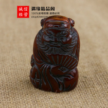 Antique old old cow horn Zhong Kui handlework piece yak horn Wen play small ornaments