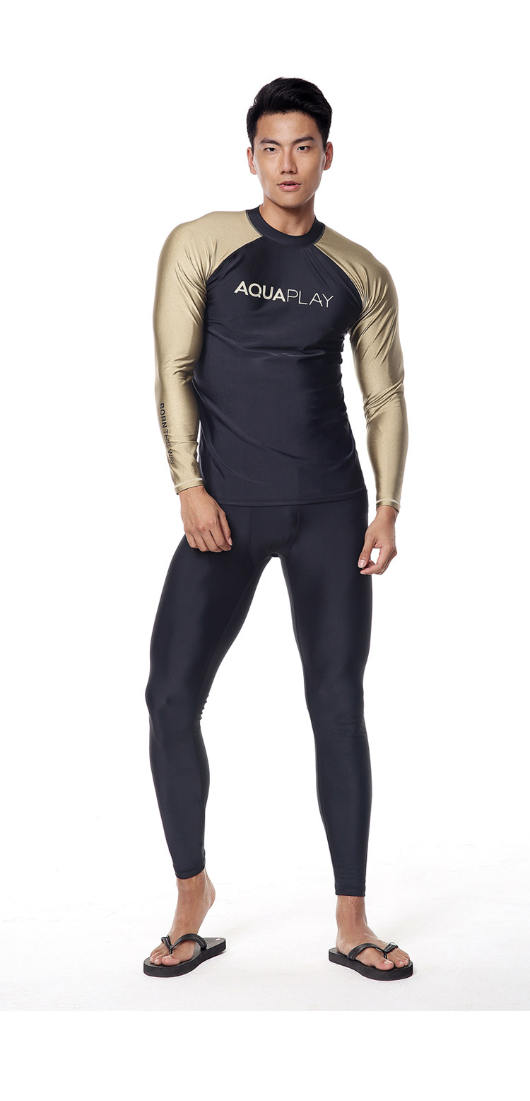 韩国aquaplay潜水服男分体防晒长袖泳衣时尚印花拼色冲浪衣浮潜服