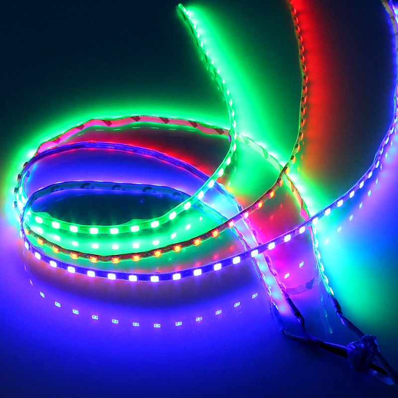 踏板电动摩托车装饰品12v七彩灯条led爆闪跑马流水鬼火彩灯带防水