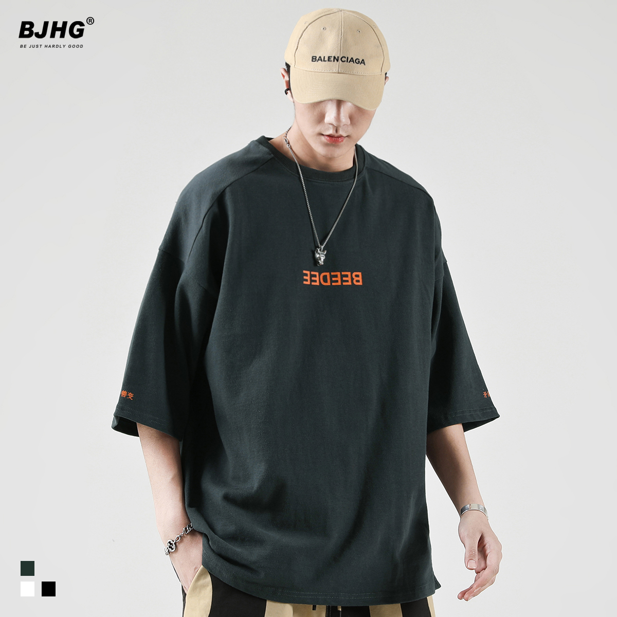 Summer short round collar short sleeve T-shirt male tide card day series street hip hop OVERIZE loose lovers half-amputee