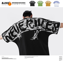 Summer behind graffiti letter printing short sleeve T-shirt mens Tide brand European and American high street hip hop loose Ruffian handsome bat sleeve