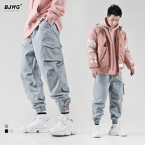 European and American hip hop ruffian handsome HIPHOP tooling pants mens fashion brand loose Korean version of functional drawstring casual sweatpants