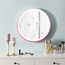 Wooden gradient vanity mirror bathroom mirror non-hole hanging wall toilet vanity mirror with lamp wall hanging round mirror