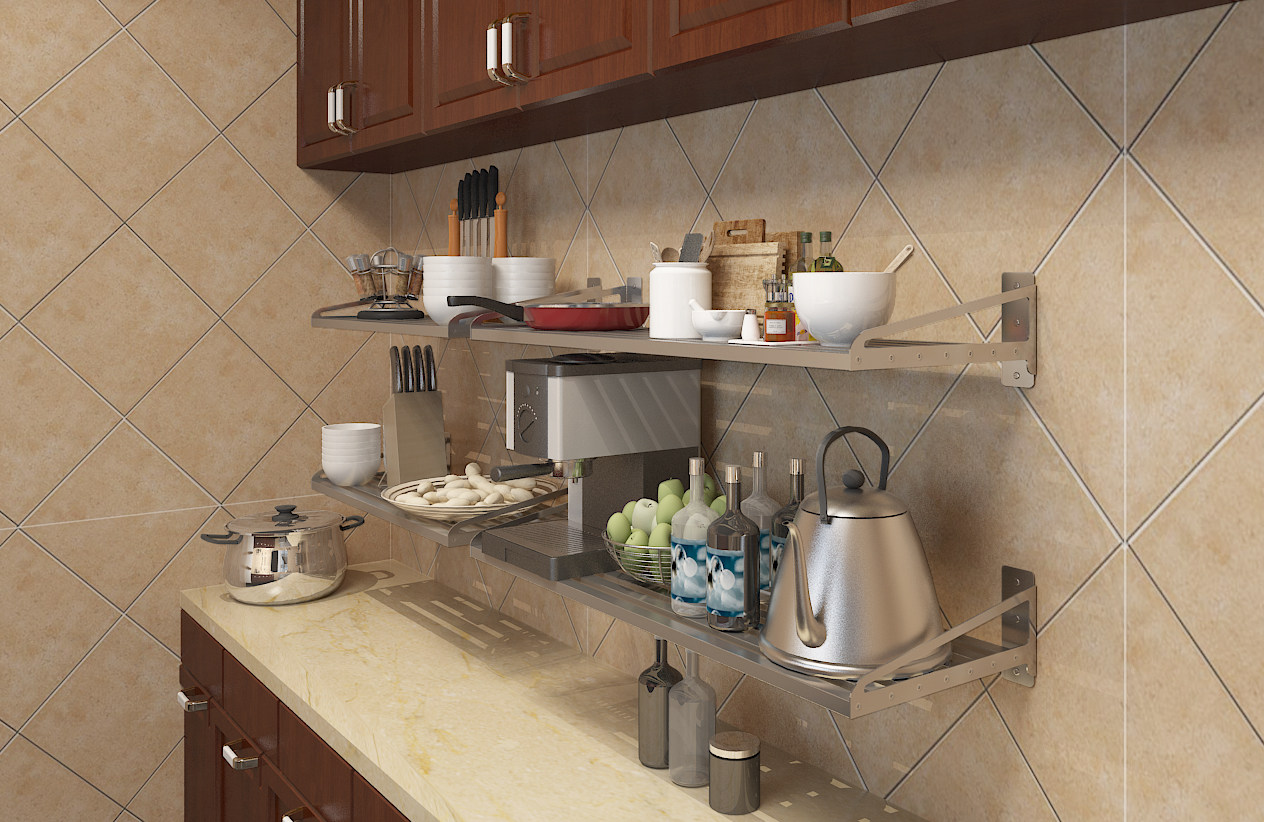 卡依努 304厨房置物架壁挂不锈钢微波炉架层架搁板层架收纳架