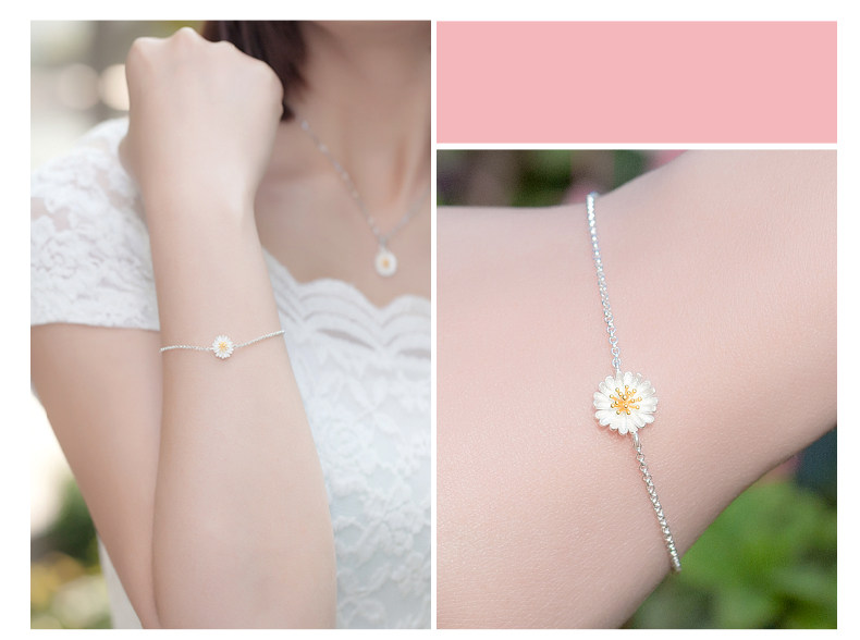 银之行 925纯银小雏菊花手链