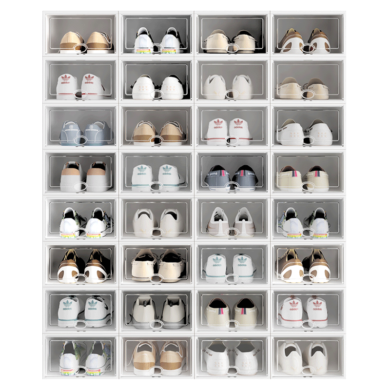 ກ່ອງເກີບຫນາແຫນ້ນ clamshell shoe storage folding storage box drawer-type transparent shoe wardrobe plastic shoe rack space-saving artifact