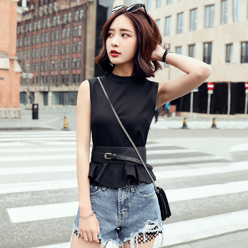 热嘉无袖t恤女夏装2017新款百搭时尚短款体恤