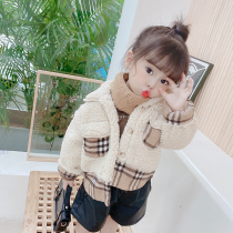 Girls foreign atmosphere autumn winter wear 2021 new baby girl fur integrated jacket girl Korean version of lamb down top tide