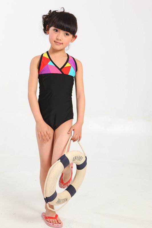 包邮温泉泳衣女童连体泳衣可爱紫色条纹儿童泳衣女童中大童游泳衣