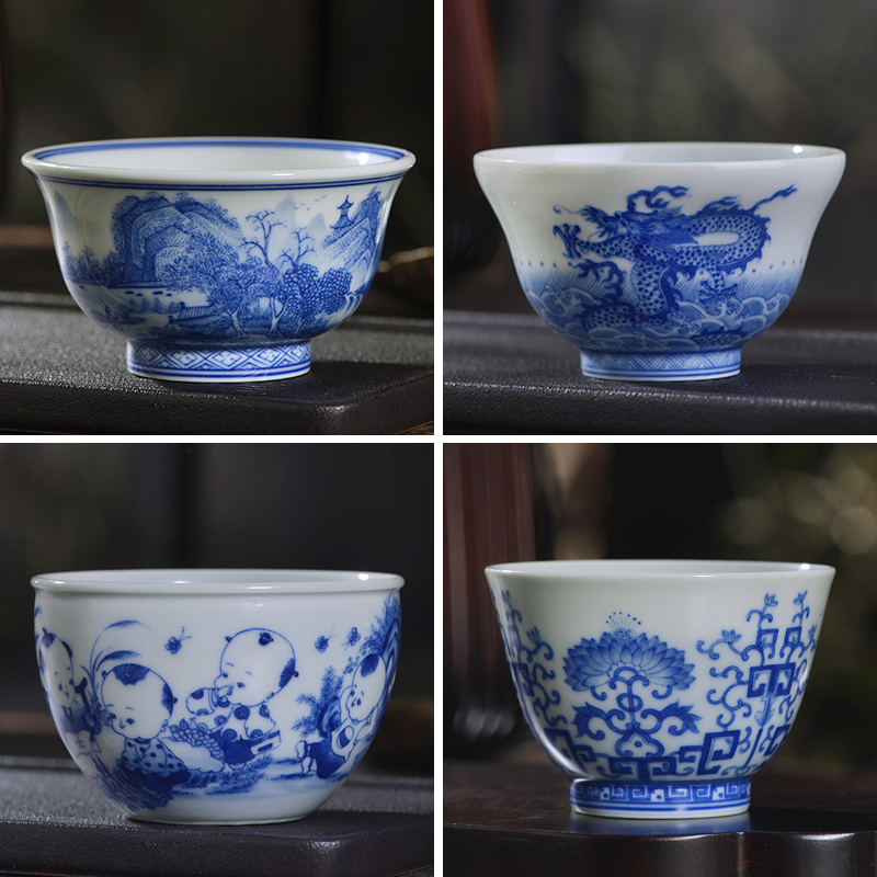 Jingdezhen blue and white maintain all hand - made ceramic cups tea master cup single CPU kung fu tea large sample tea cup