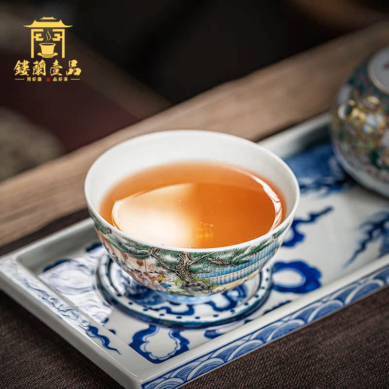 Jingdezhen ceramic all hand - made pastel the ancient philosophers figure master cup single CPU kung fu tea bowl of large sample tea cup tea cups