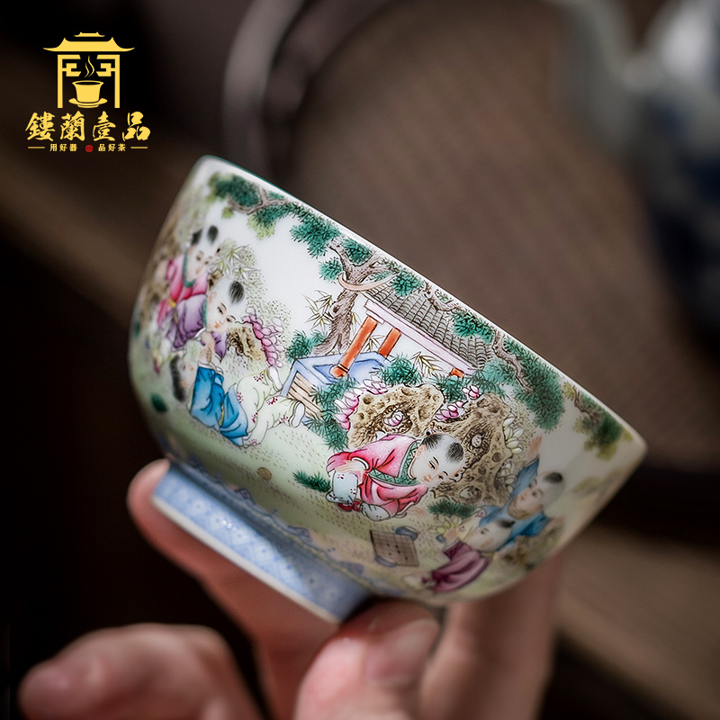 Jingdezhen ceramic all hand kung fu tea powder enamel the lad tea masters cup large bowl with single cup sample tea cup