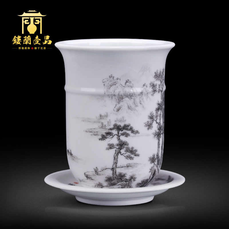 Jingdezhen ceramics all hand - made color ink landscape decoration collection flowerpot play elegant Chinese style household gift porcelain furnishing articles