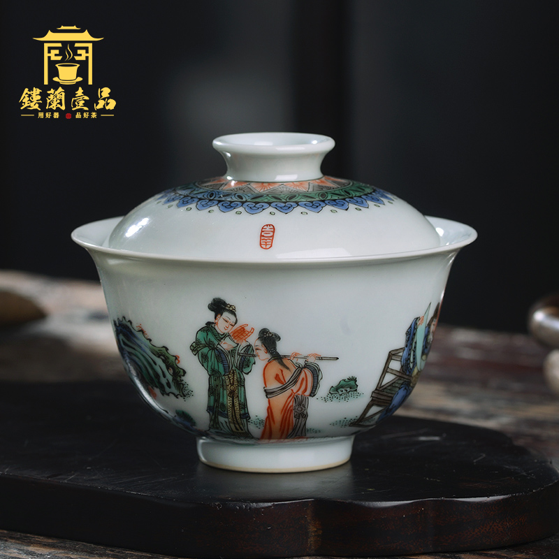 Jingdezhen ceramic color all hand ancient west park, the chart only two to three large tureen kung fu tea bowl