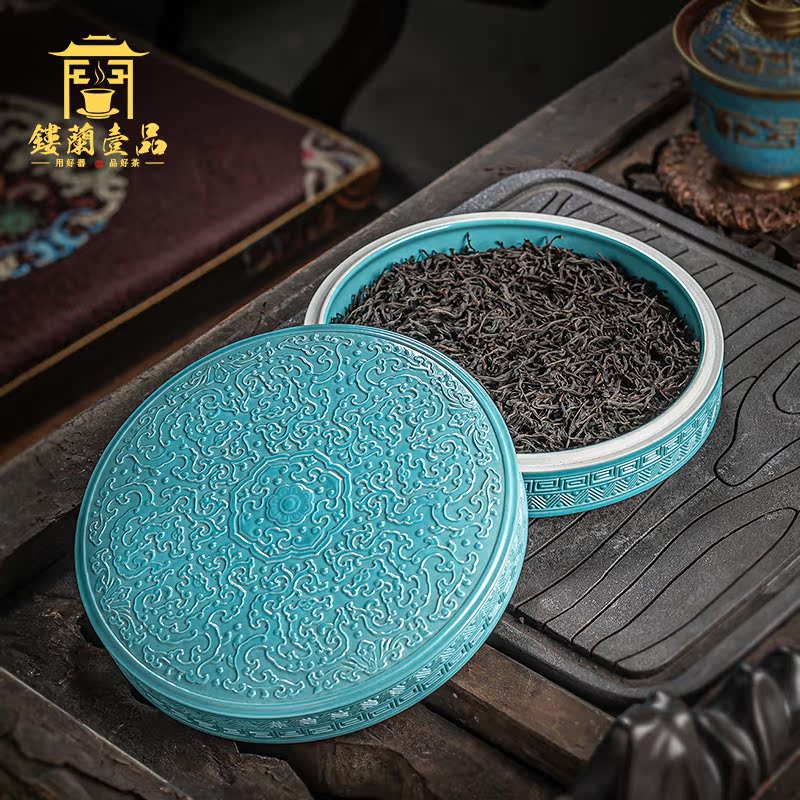 Jingdezhen ceramic all hand carved turquoise longnu tea caddy fixings caddy fixings large - sized receive sealed storage tank