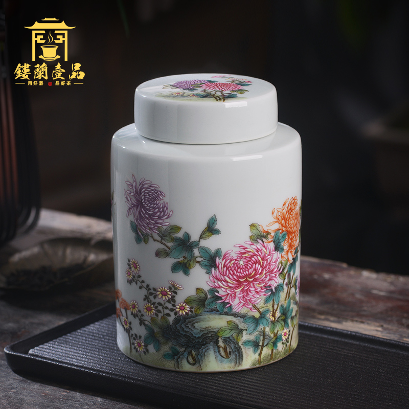 Jingdezhen all hand pastel by tea canister boutique high - end household seal warehouse storage tanks ceramic tea pot