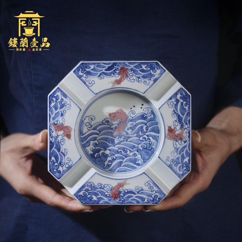 Jingdezhen ceramic all hand - made under glaze blue and white youligong Chinese ashtray home furnishing articles office decoration