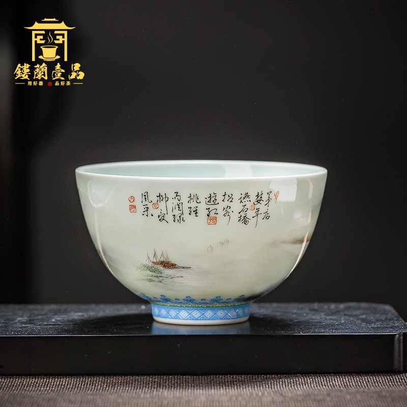 Jingdezhen ceramic all hand pastel landscape master cup kung fu tea set large tea cup single cup big bowl