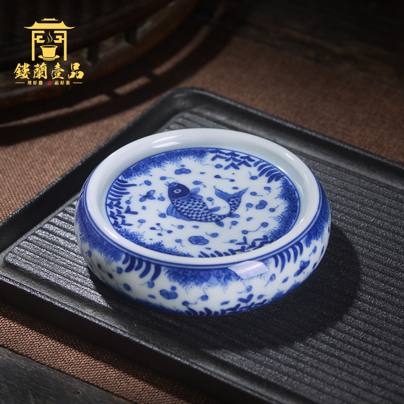 Jingdezhen ceramic algal lines cover all hand - made mackerel tureen Joe green CiHu buy small cup mat cup cup pad