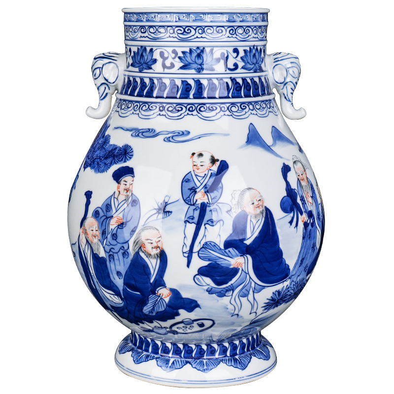 Jingdezhen ceramics antique flower arrangement of blue and white porcelain vase of new Chinese style household living room TV cabinet collection furnishing articles