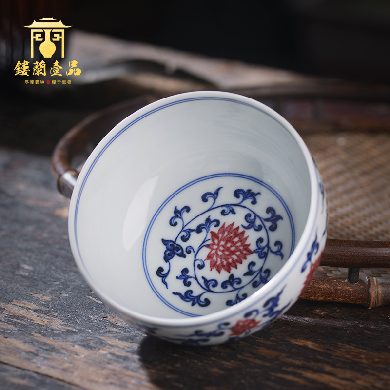 Jingdezhen ceramic blue and white youligong tangled branches all hand - made maintain master kung fu tea set sample tea cup a cup of tea cup