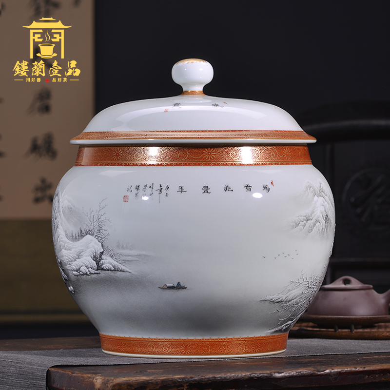 Jingdezhen ceramic manual color ink paint a snow did receive wake receives domestic tea caddy fixings seal